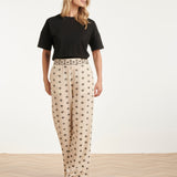 Calças Wide Leg com Estampado Azteca em Creme e Preto | Off White - Black