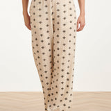 Calças Wide Leg com Estampado Azteca em Creme e Preto | Off White - Black