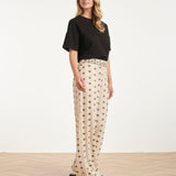 Calças Wide Leg com Estampado Azteca em Creme e Preto | Off White - Black