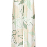 Wide Leg Broek Met Groene En Beige Bladprint | Soft Green - Muticolour