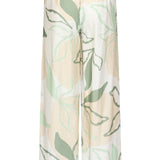 Wide Leg Broek Met Groene En Beige Bladprint | Soft Green - Muticolour