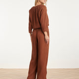 Calças Wide Leg de Musselina com Cordão | Brown