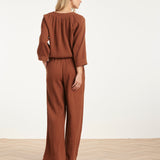 Calças Wide Leg de Musselina com Cordão | Brown