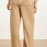 Wide Leg Mousseline Broek Met Strikkoord | Dark Sand