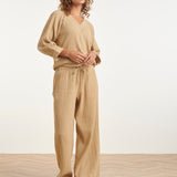 Wide Leg Mousseline Broek Met Strikkoord | Dark Sand