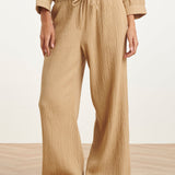 Wide Leg Mousseline Broek Met Strikkoord | Dark Sand