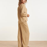Wide Leg Mousseline Broek Met Strikkoord | Dark Sand