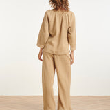 Wide Leg Mousseline Broek Met Strikkoord | Dark Sand