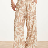 Wide Leg Pantalon Met Bloemprint - Beige/Wit | Dark Sand - Off White