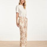 Wide Leg Pantalon Met Bloemprint - Beige/Wit | Dark Sand - Off White
