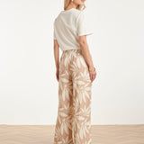 Wide Leg Pantalon Met Bloemprint - Beige/Wit | Dark Sand - Off White
