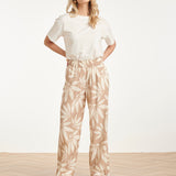 Wide Leg Pantalon Met Bloemprint - Beige/Wit | Dark Sand - Off White