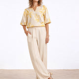 Calças Wide Leg com Detalhe de Costura | Sand
