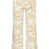 Calças Largas Femininas com Estampado Bege em Tecido Travel | Off White - Dark Sand