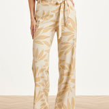 Calças Largas Femininas com Estampado Bege em Tecido Travel | Off White - Dark Sand