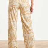 Calças Largas Femininas com Estampado Bege em Tecido Travel | Off White - Dark Sand