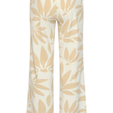 Calças Largas Femininas com Estampado Bege em Tecido Travel | Off White - Dark Sand
