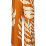 Calças Largas com Estampado Botânico de Folhas em Amarelo Ocre | Mustard - Off White