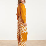 Calças Largas com Estampado Botânico de Folhas em Amarelo Ocre | Mustard - Off White