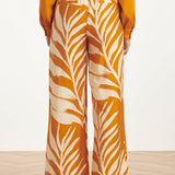 Calças Largas com Estampado Botânico de Folhas em Amarelo Ocre | Mustard - Off White