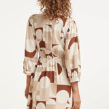 Vestido Cruzado com Estampado Geométrico em Terracota e Bege | Dark Sand - Brown