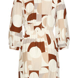 Vestido Cruzado com Estampado Geométrico em Terracota e Bege | Dark Sand - Brown