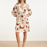 Vestido Cruzado com Estampado Geométrico em Terracota e Bege | Dark Sand - Brown