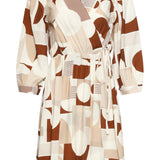 Vestido Cruzado com Estampado Geométrico em Terracota e Bege | Dark Sand - Brown