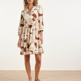 Vestido Cruzado com Estampado Geométrico em Terracota e Bege | Dark Sand - Brown