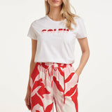 T-Shirt de Algodão Branca com Estampado 'Soleil' e Textura | White - Multicolor