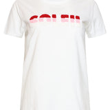T-Shirt de Algodão Branca com Estampado 'Soleil' e Textura | White - Multicolor