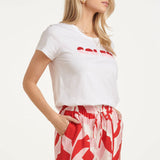 T-Shirt de Algodão Branca com Estampado 'Soleil' e Textura | White - Multicolor
