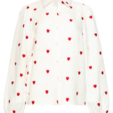 Blusa Branca com Estampado de Corações Vermelhos | White - Red
