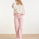 Blusa Branca com Estampado de Corações Vermelhos | White - Red