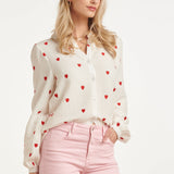 Blusa Branca com Estampado de Corações Vermelhos | White - Red