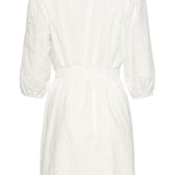 Vestido Branco de Bordado Inglês com Decote V e Cinto | White