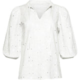 Top Branco de Bordado com Decote V e Mangas Balão | White