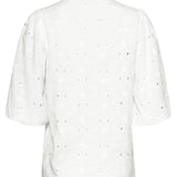 Top Branco de Bordado com Decote V e Mangas Balão | White