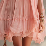 Magdalena Vestido Mini de Chiffon Rosa às Riscas com Decote Halter