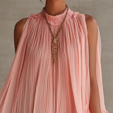 Magdalena Vestido Mini de Chiffon Rosa às Riscas com Decote Halter