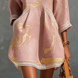 Calista Vestido Mini Rosa de Renda com Decote em V