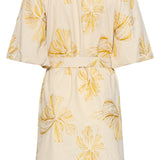 Vestido de Verão com Flores Bordadas a Amarelo e Cinto | Sand - Yellow