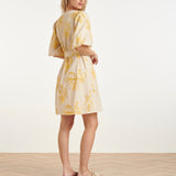 Vestido de Verão com Flores Bordadas a Amarelo e Cinto | Sand - Yellow