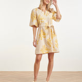 Vestido de Verão com Flores Bordadas a Amarelo e Cinto | Sand - Yellow