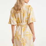 Vestido de Verão com Flores Bordadas a Amarelo e Cinto | Sand - Yellow