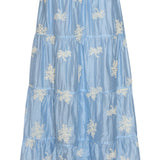 Saia Maxi Flutuante com Estampado Bordado e Folhos | Light Blue