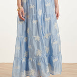Saia Maxi Flutuante com Estampado Bordado e Folhos | Light Blue