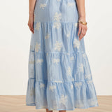 Saia Maxi Flutuante com Estampado Bordado e Folhos | Light Blue