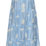 Saia Maxi Flutuante com Estampado Bordado e Folhos | Light Blue
