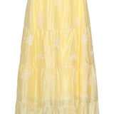 Saia Maxi Flutuante com Estampado Bordado e Folhos | Light Yellow